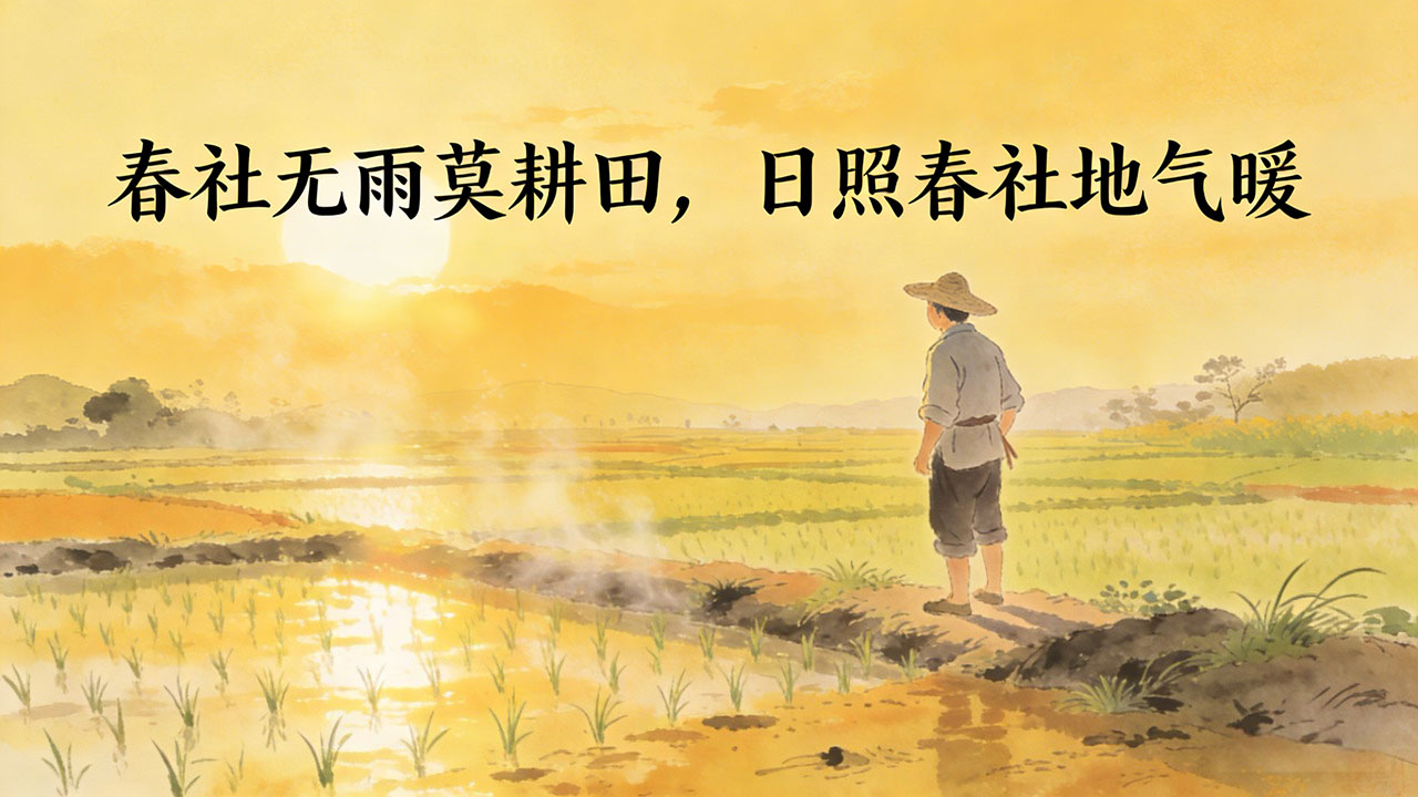 春社无雨莫耕田民俗插画（仿图创作）